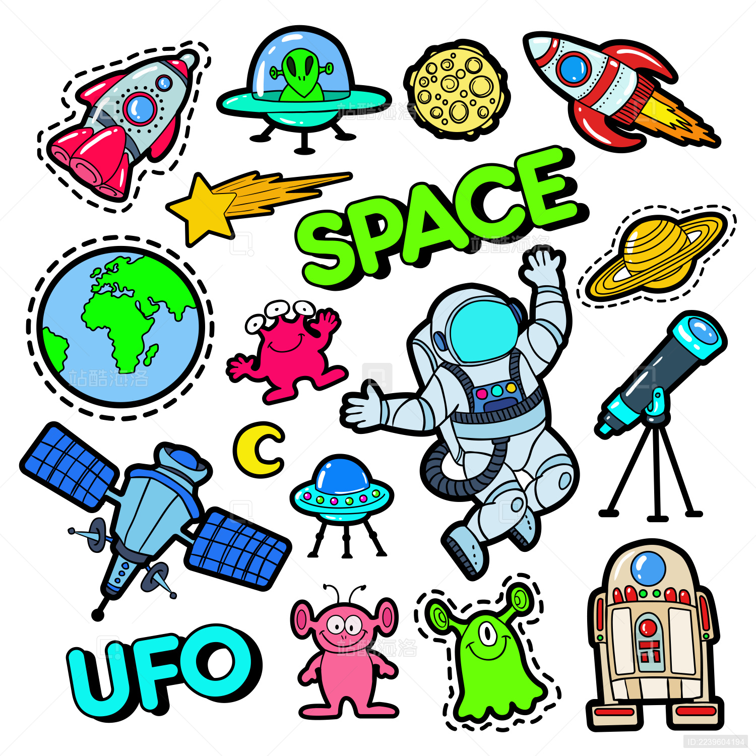 太空相关素材插画贴纸组