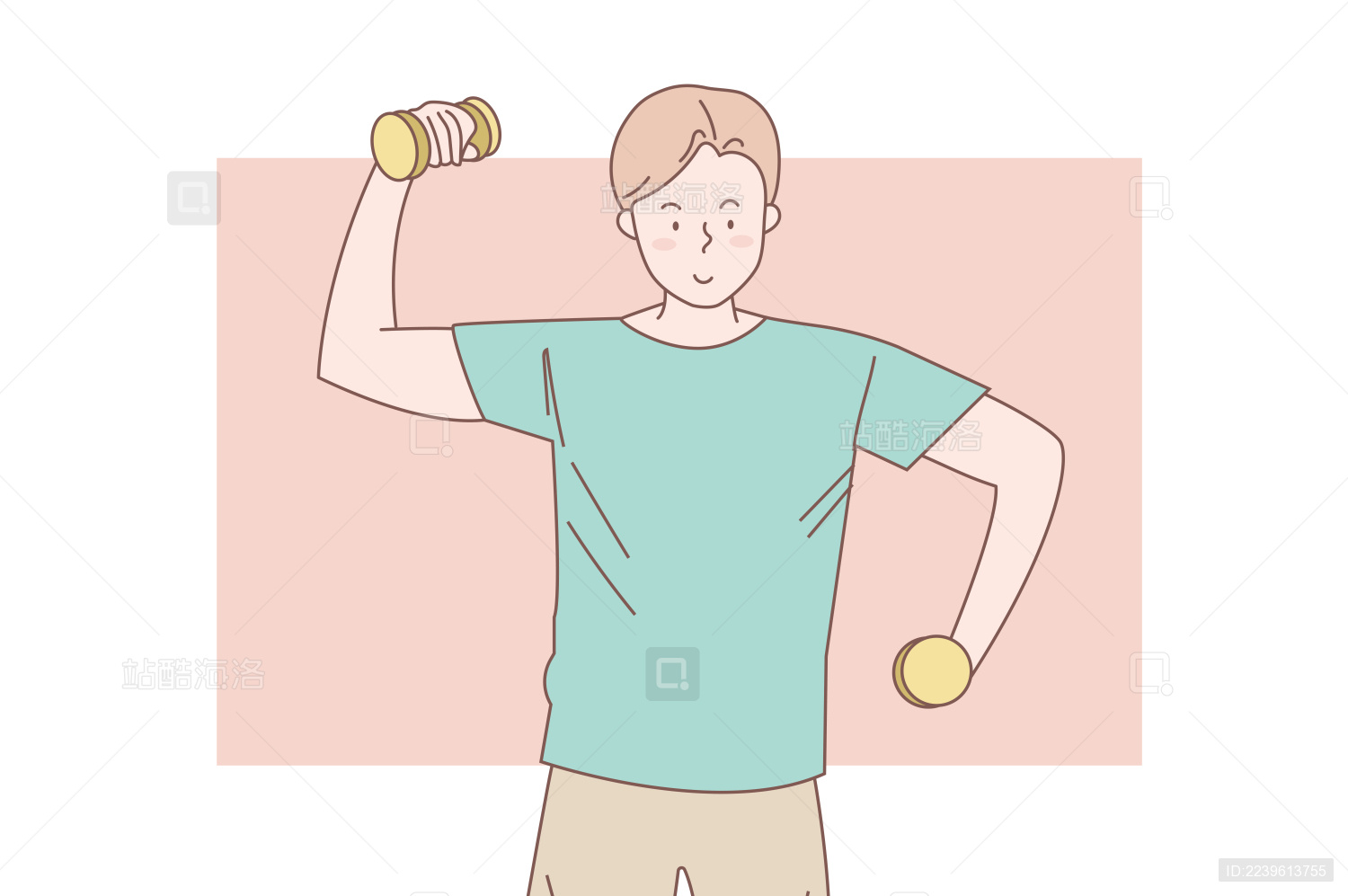 举哑铃的健身男孩