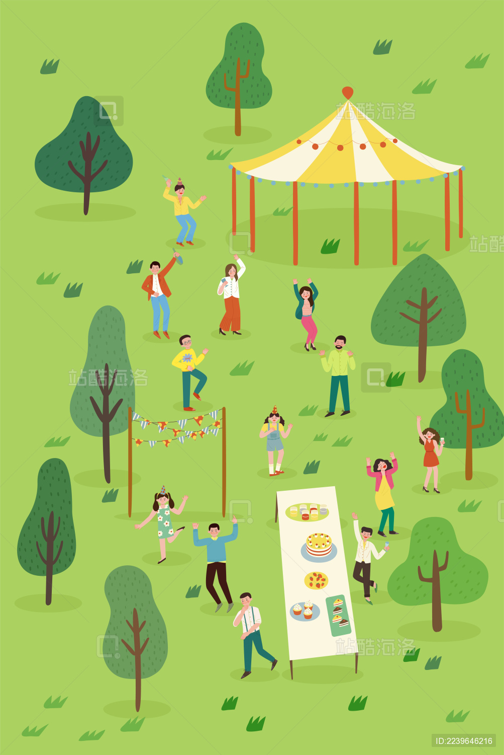 派对一群人朋友同事亲友在森林公园别墅聚会