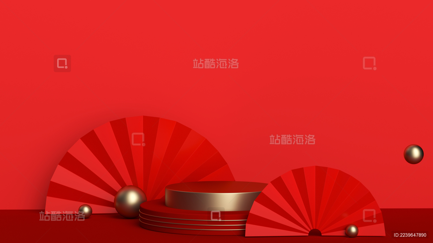 红色3D几何电商静物展示台