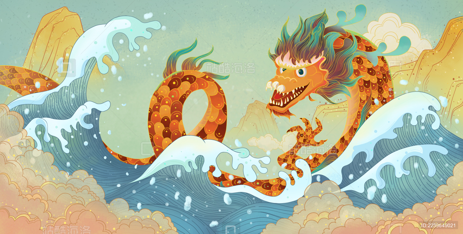 中国风龙戏水装饰画