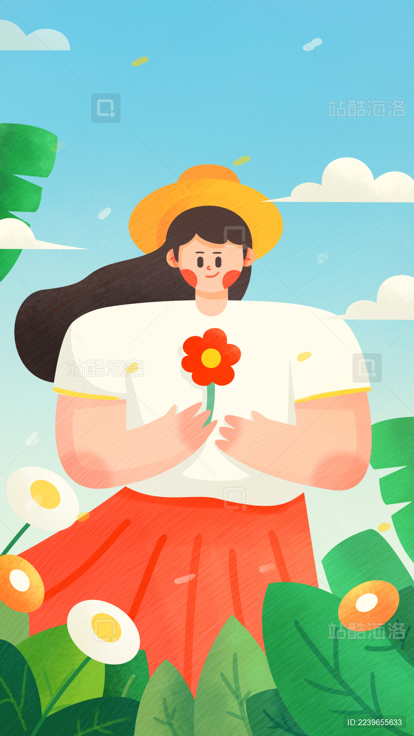 夏天女孩去郊游