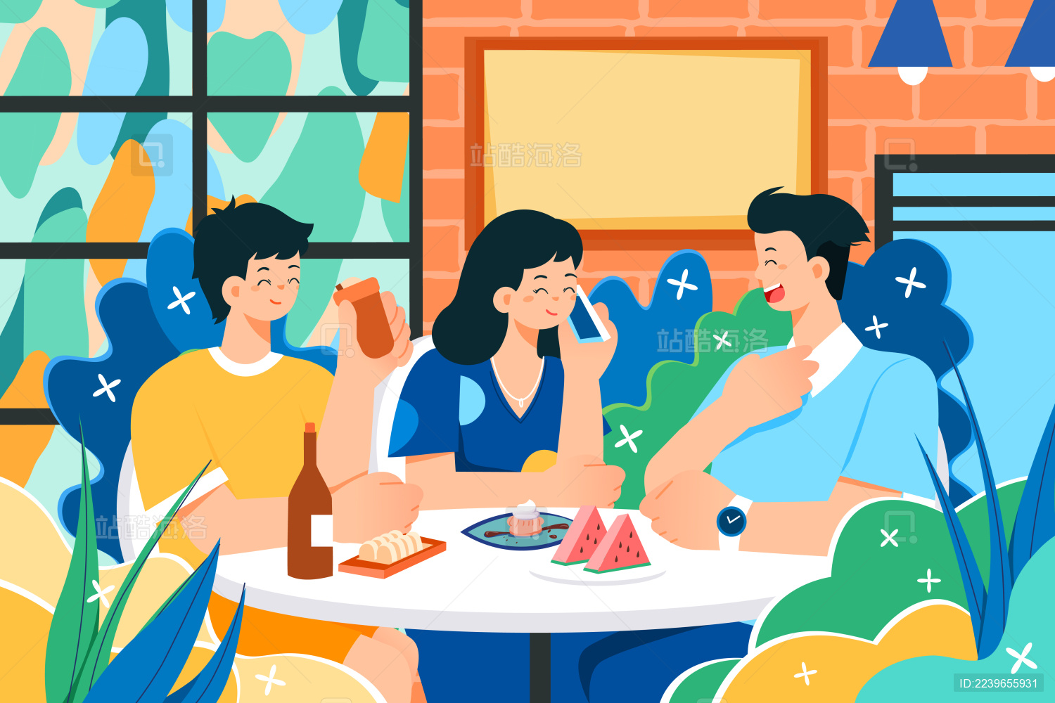 学生朋友聚会矢量插画