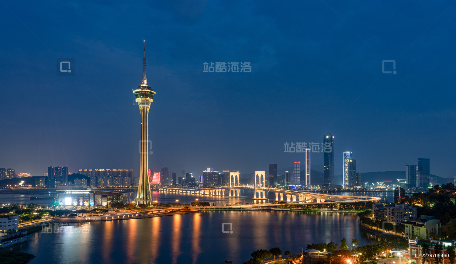 中国澳门城市风光夜景 澳门塔
