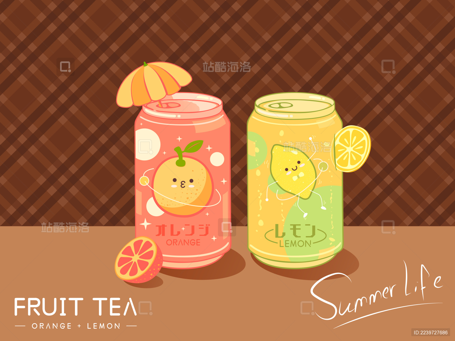 夏日卡通罐装水果汽水