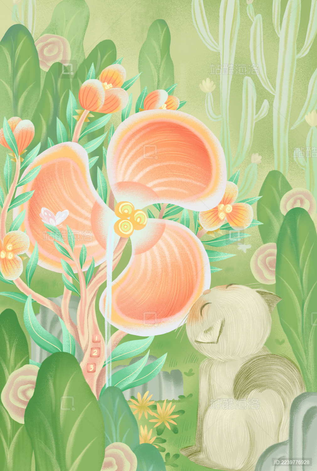 夏天风扇与猫插画