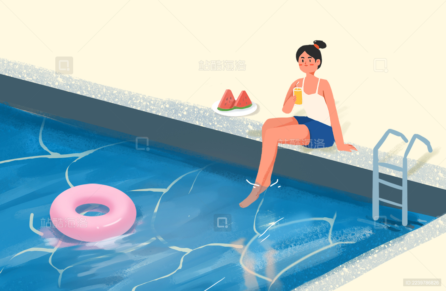 夏天泳池边女孩