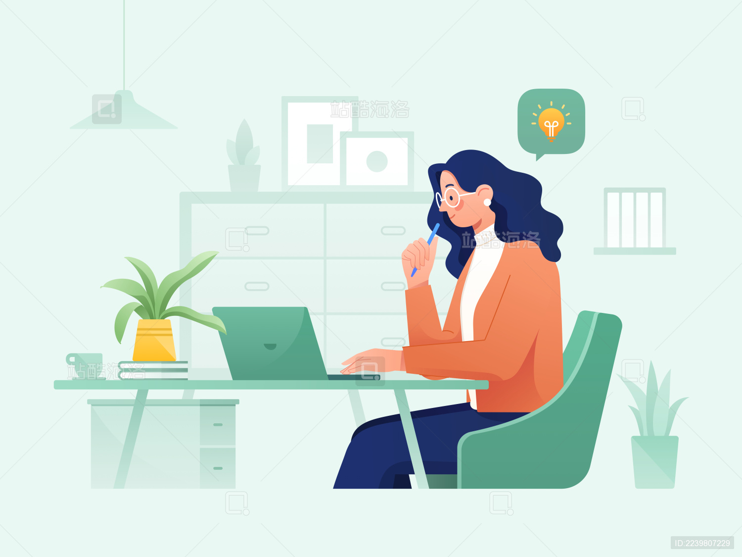 女性商务办公灵感插画
