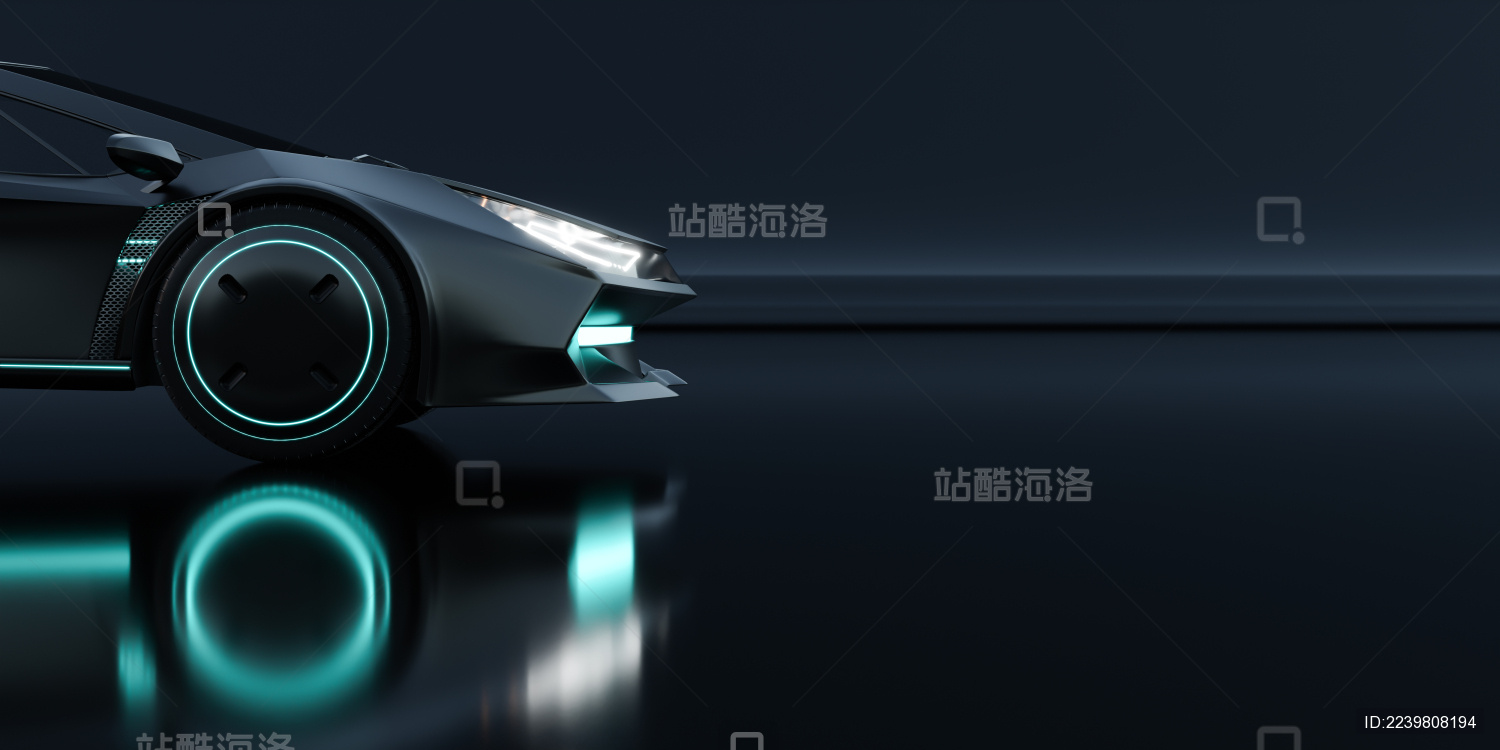 无品牌虚拟的电动概念车3d渲染图