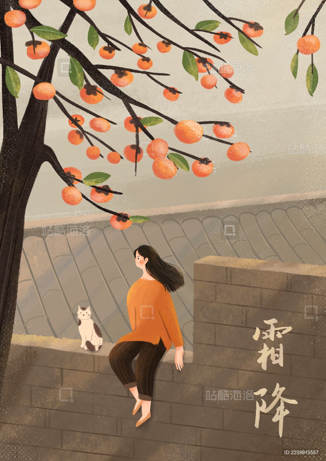 二十四节气之霜降 坐在柿子树下的女孩