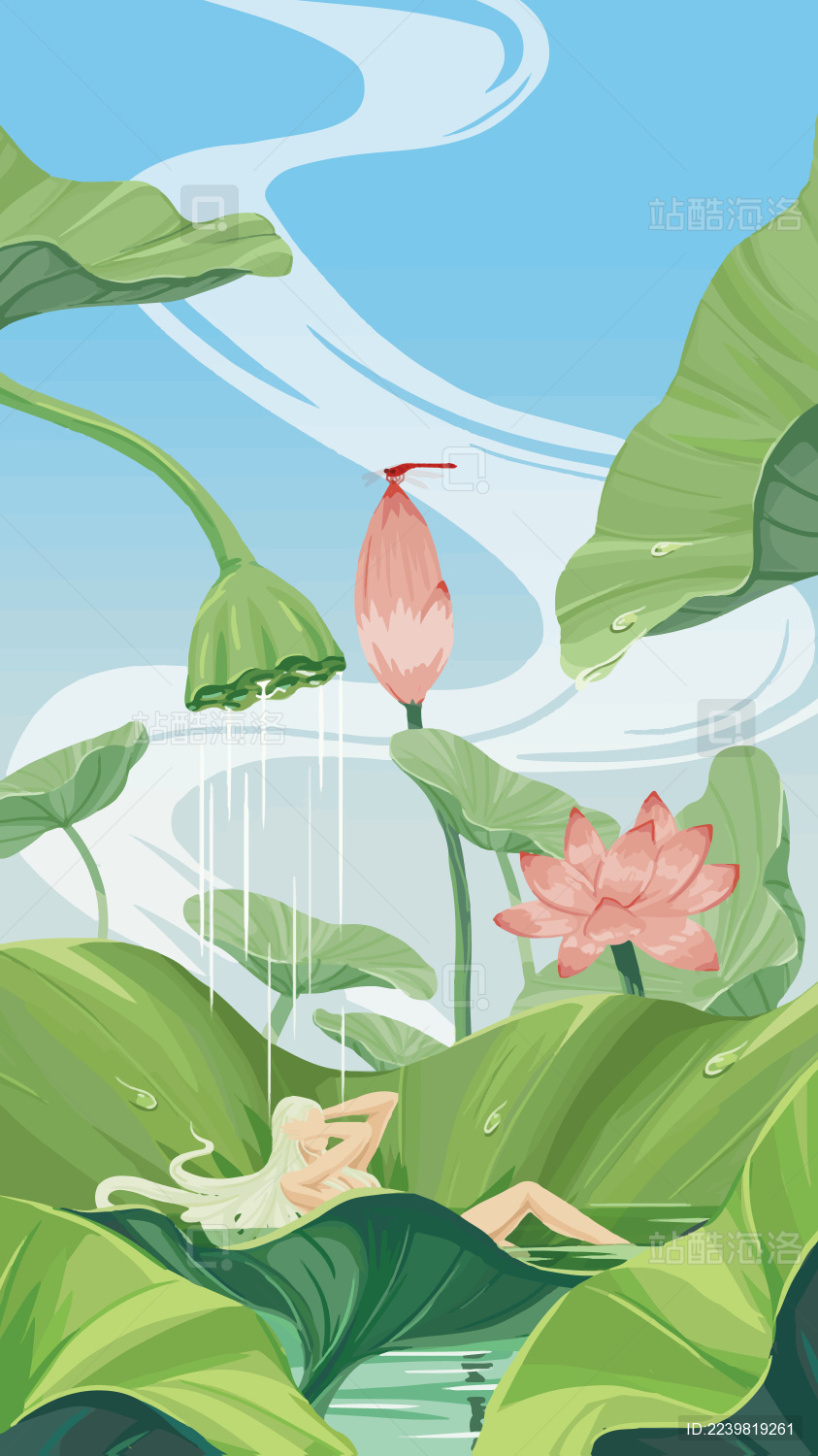 美女在荷叶中沐浴