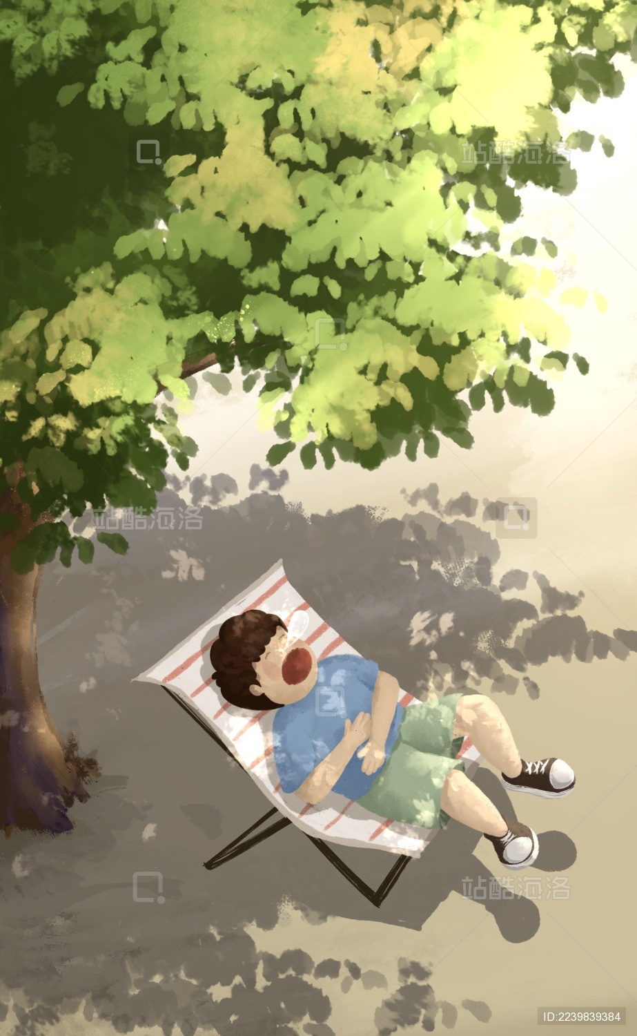 午后树荫下睡觉的小孩