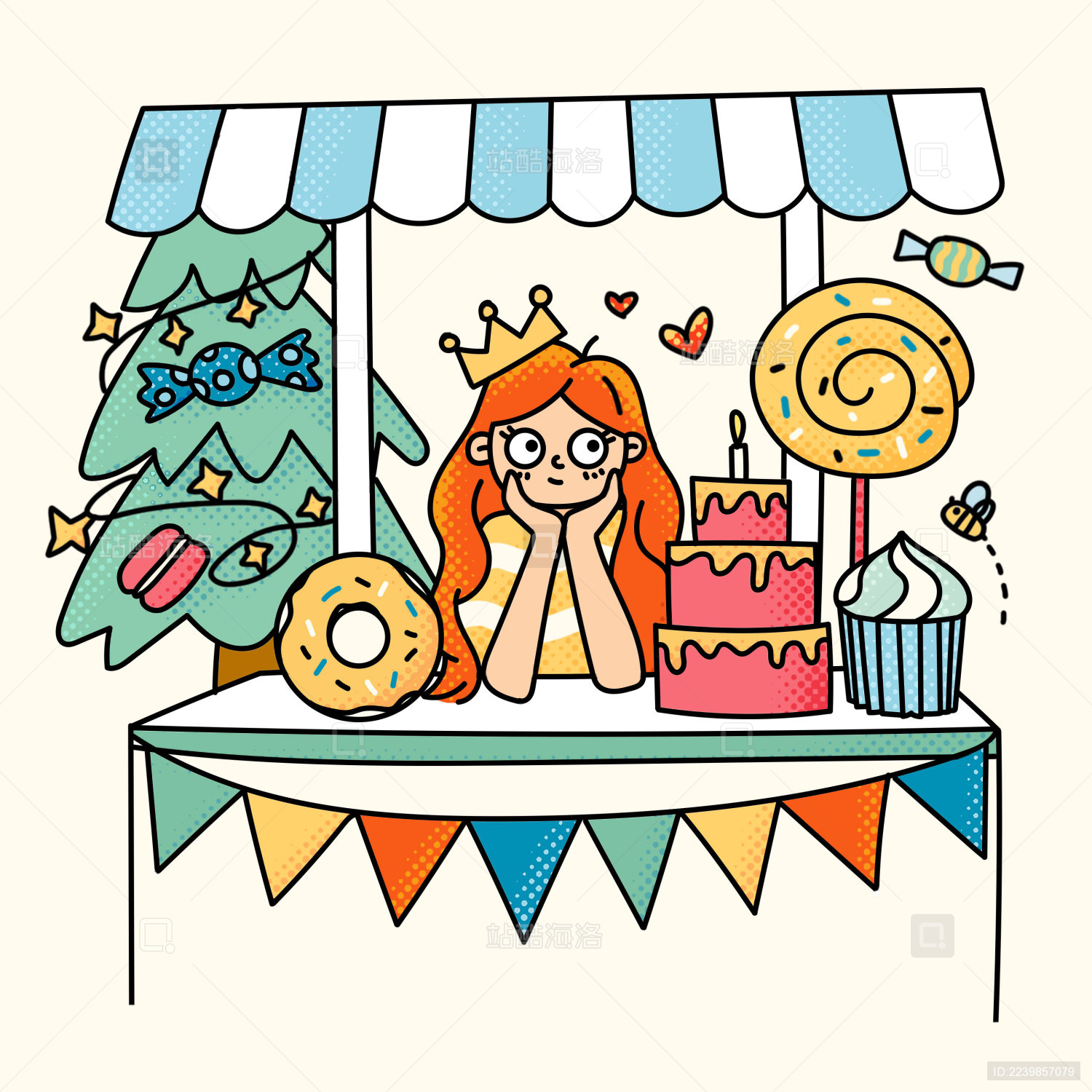 圣诞节开甜品铺子的长发女孩