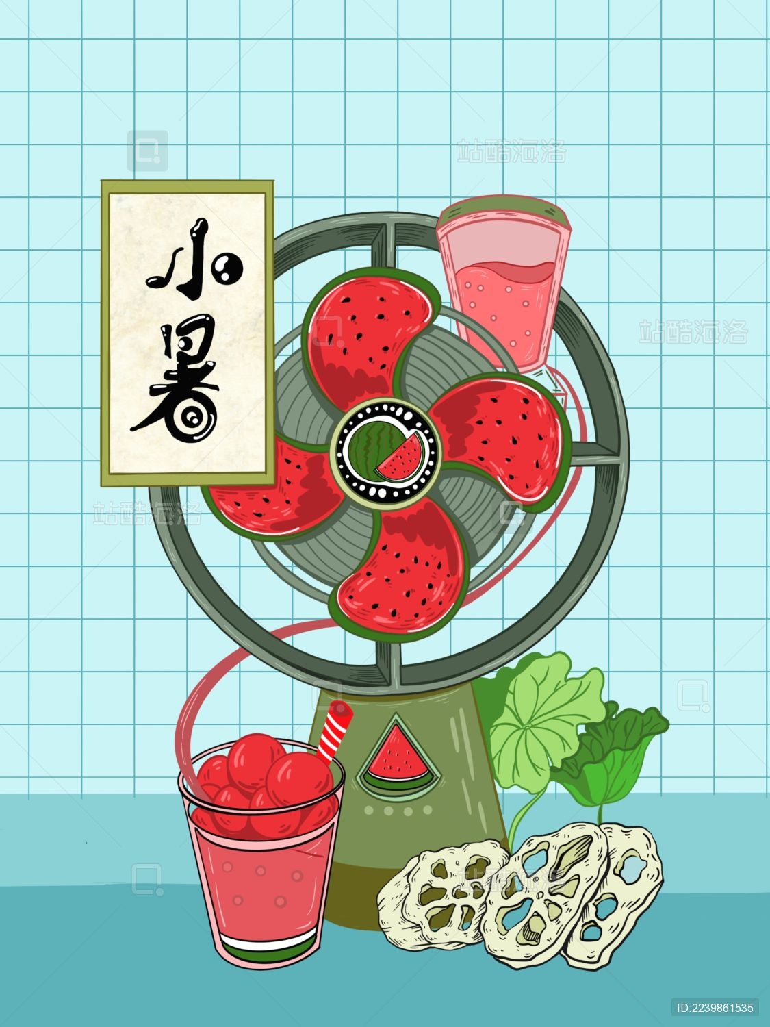 小暑与西瓜风扇清凉夏日