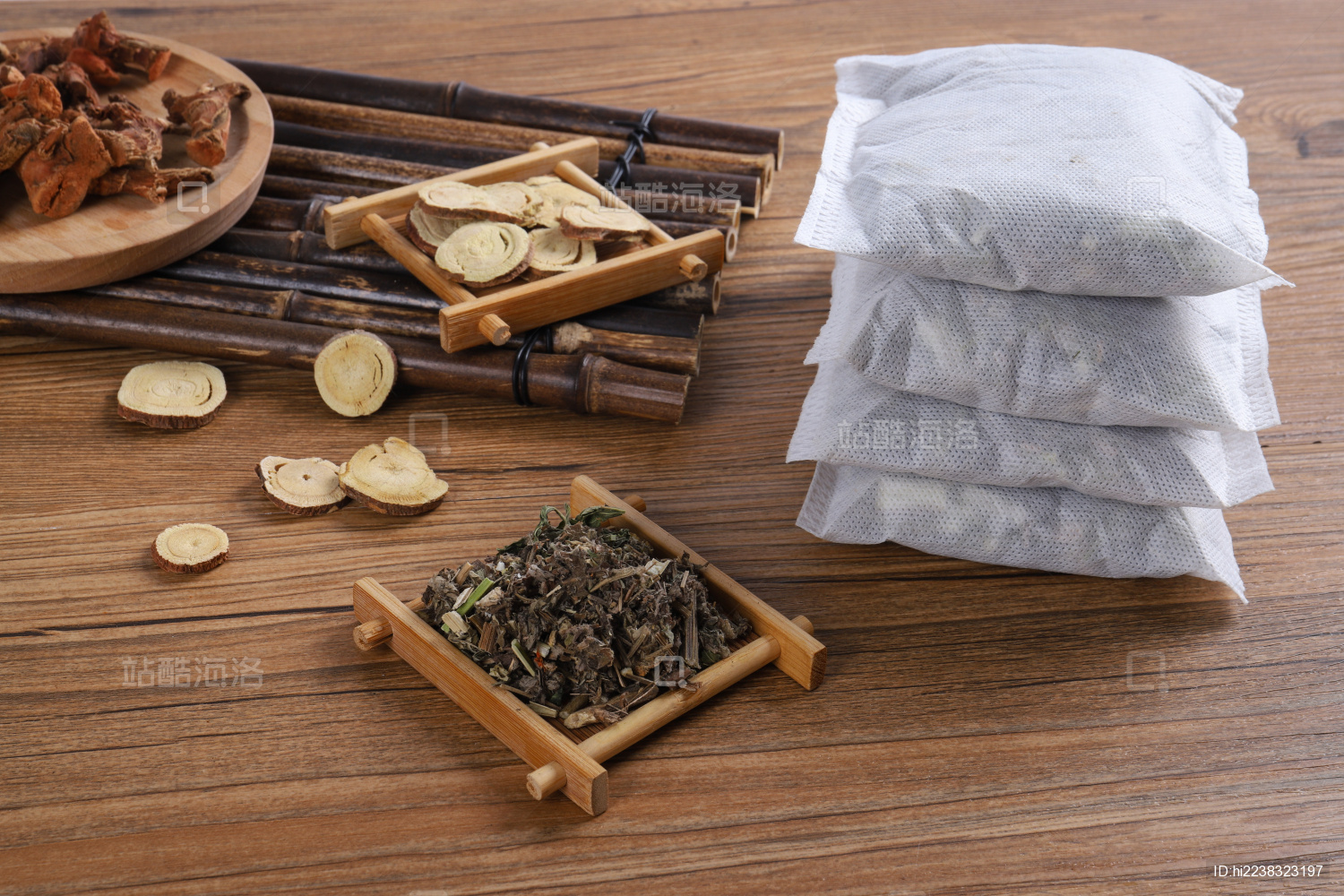 复古场景中药草本泡脚足浴包粉