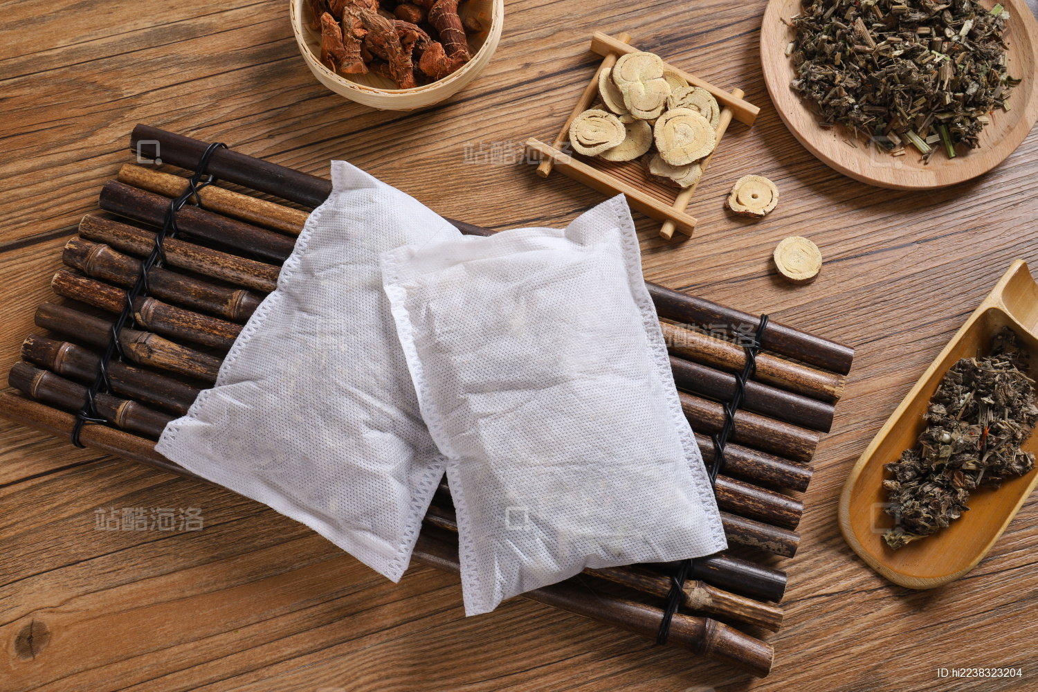 复古场景中药草本泡脚足浴包粉