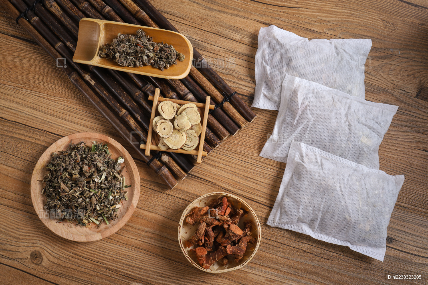 复古场景中药草本泡脚足浴包粉