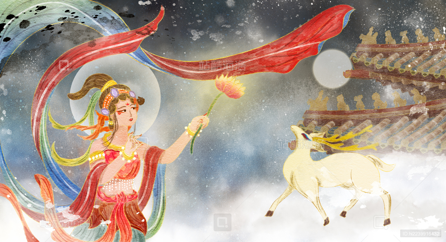 中国风敦煌飞天人物插画