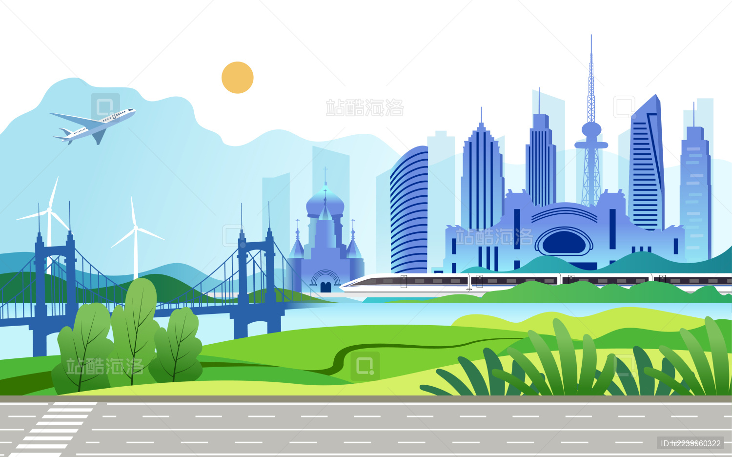 中国黑龙江哈尔滨城市旅游景观矢量插画