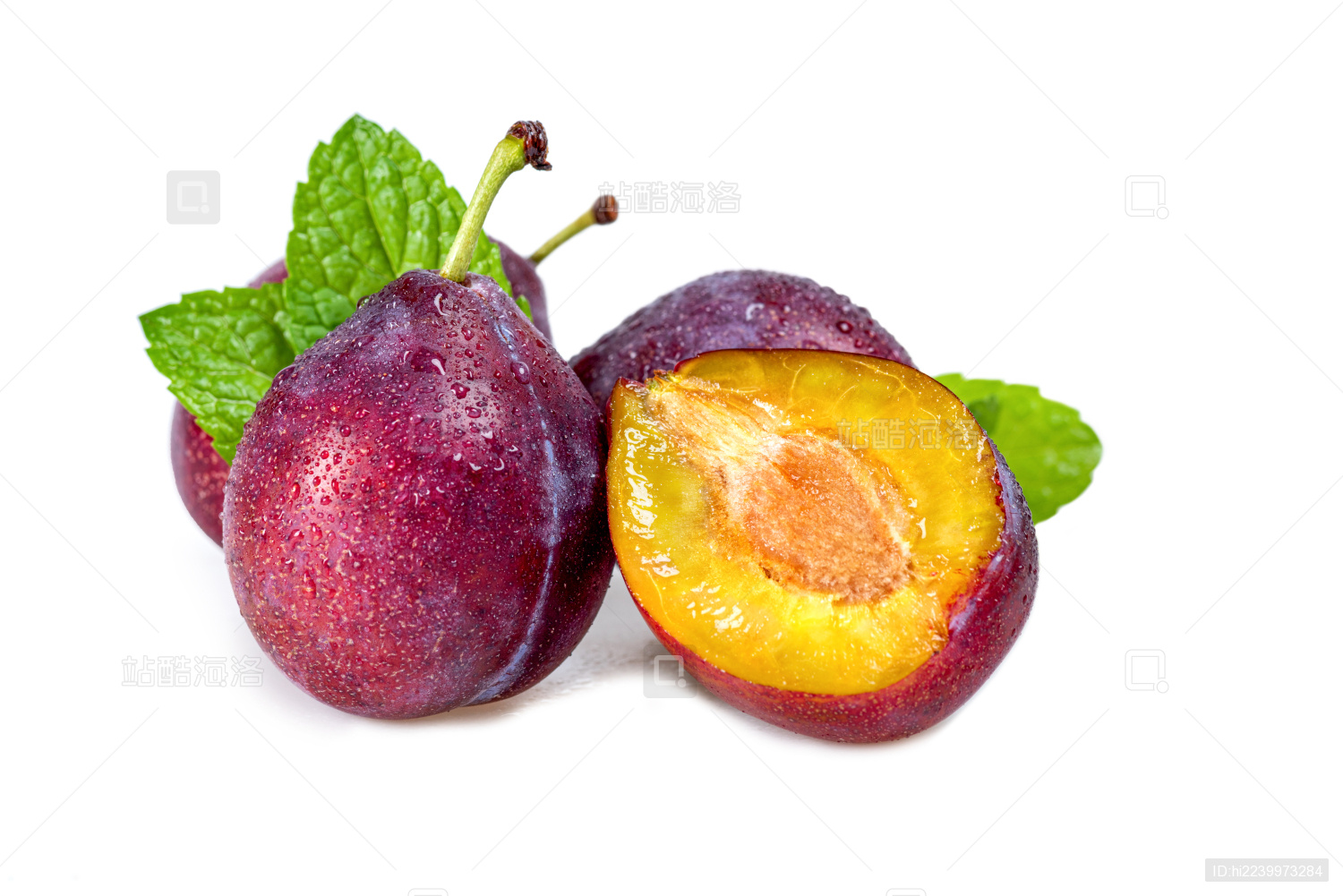 白底上的新鲜西梅特写