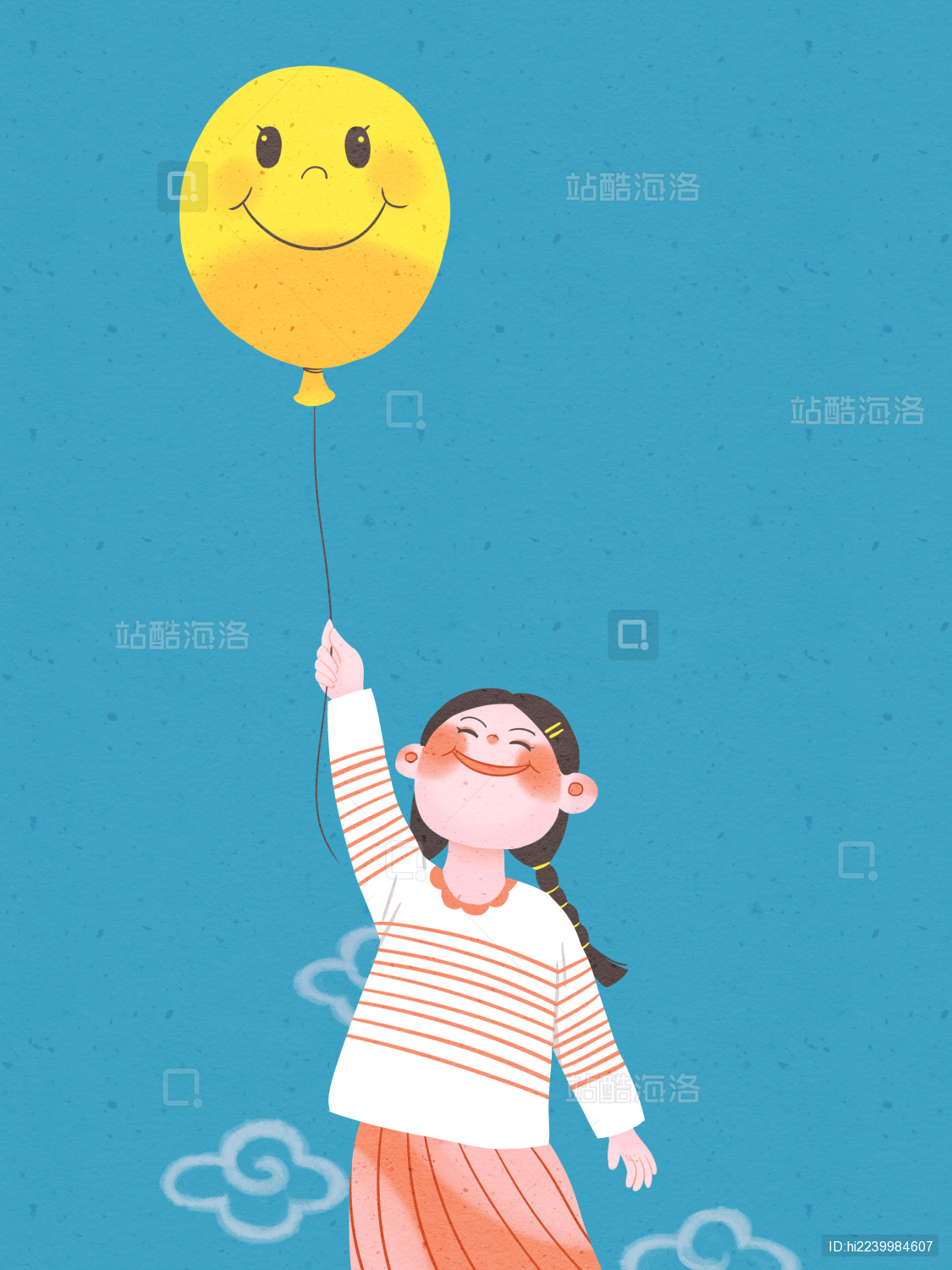 微笑气球女孩插画