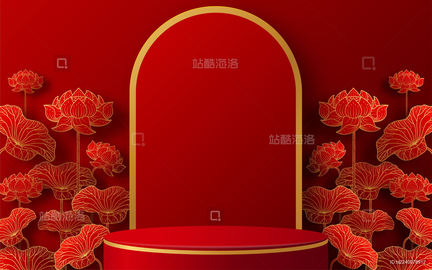 红色莲花背景展示台设计