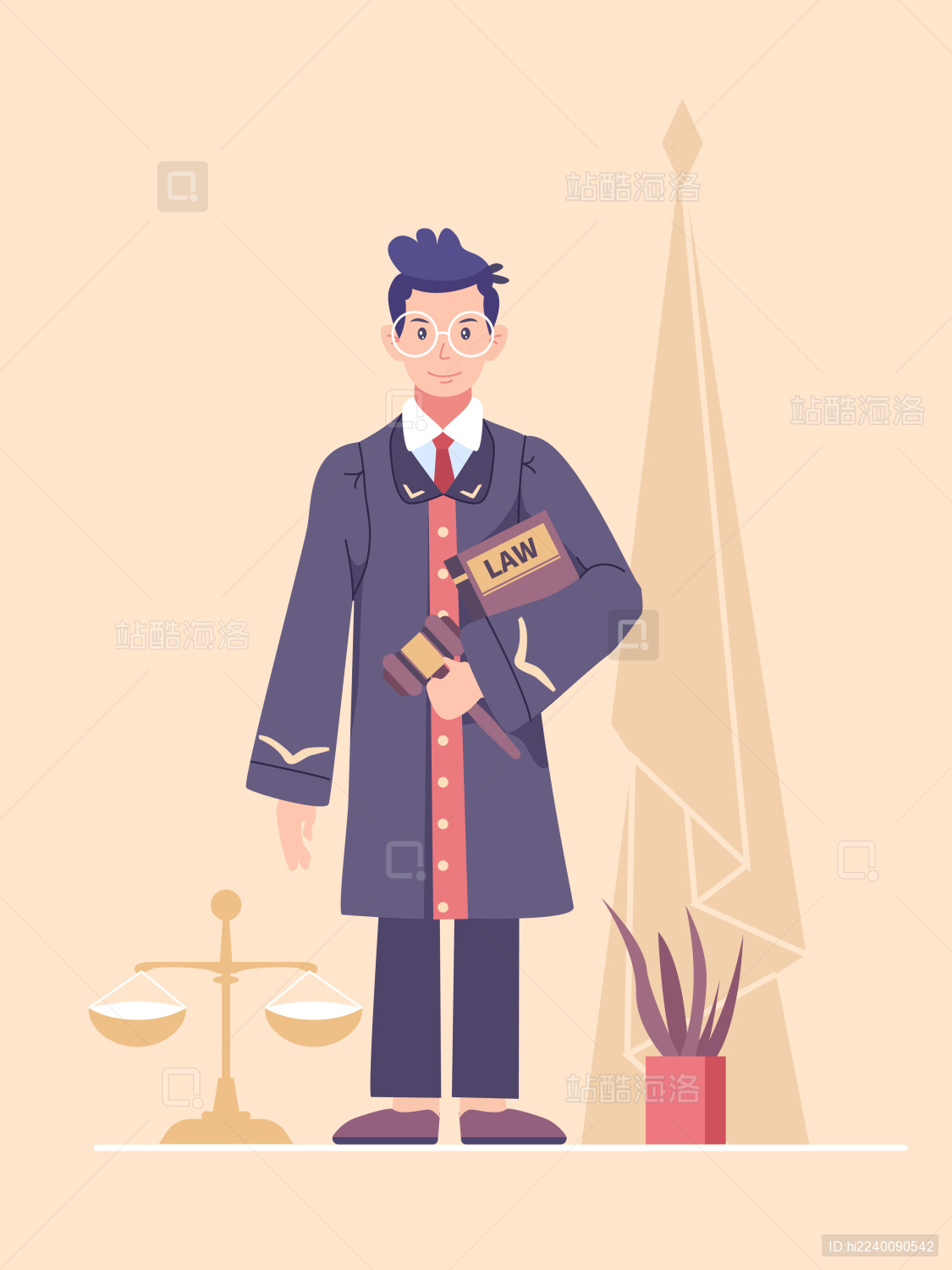 法官手拿法槌矢量插画