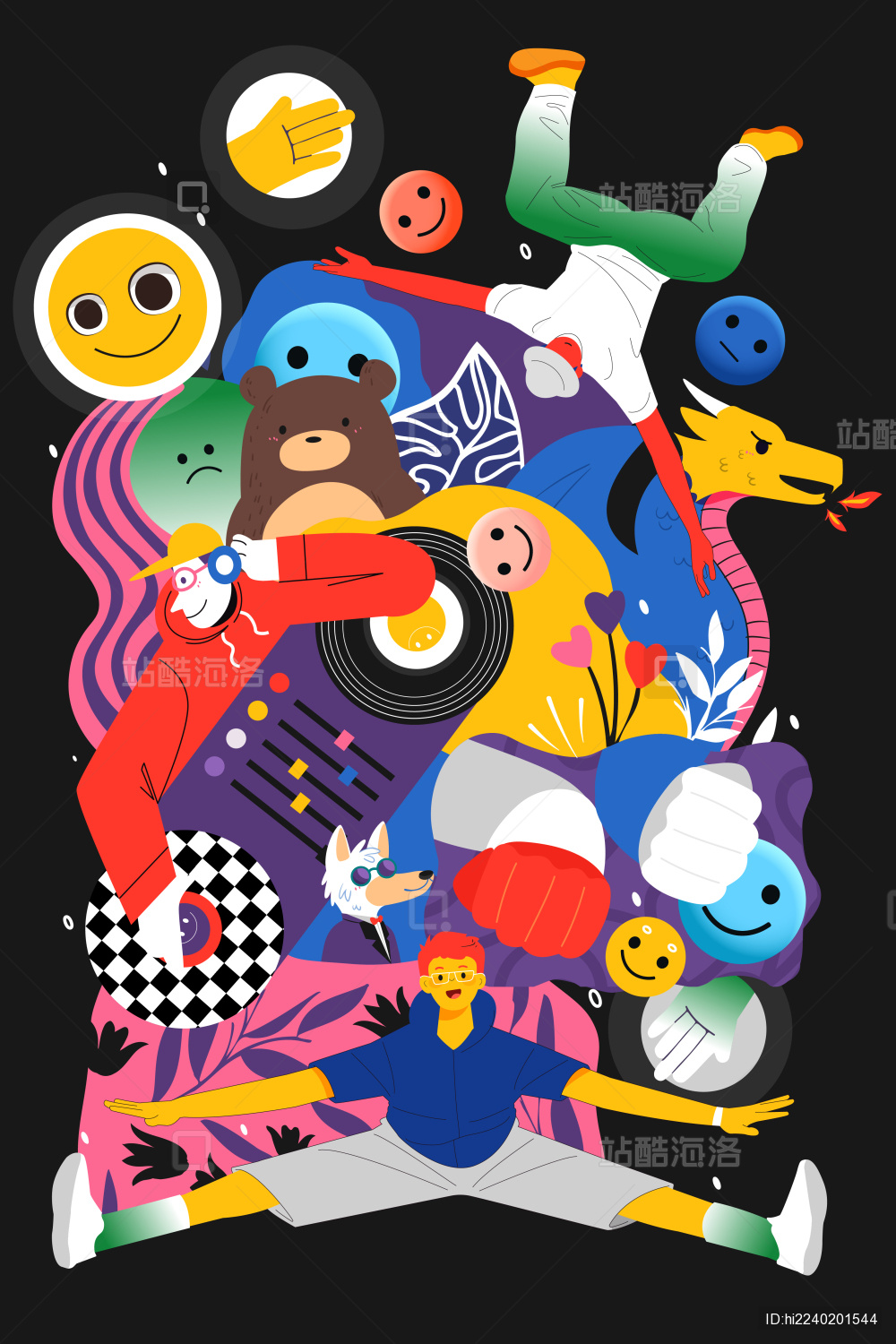 电商音乐节潮玩青年矢量插画