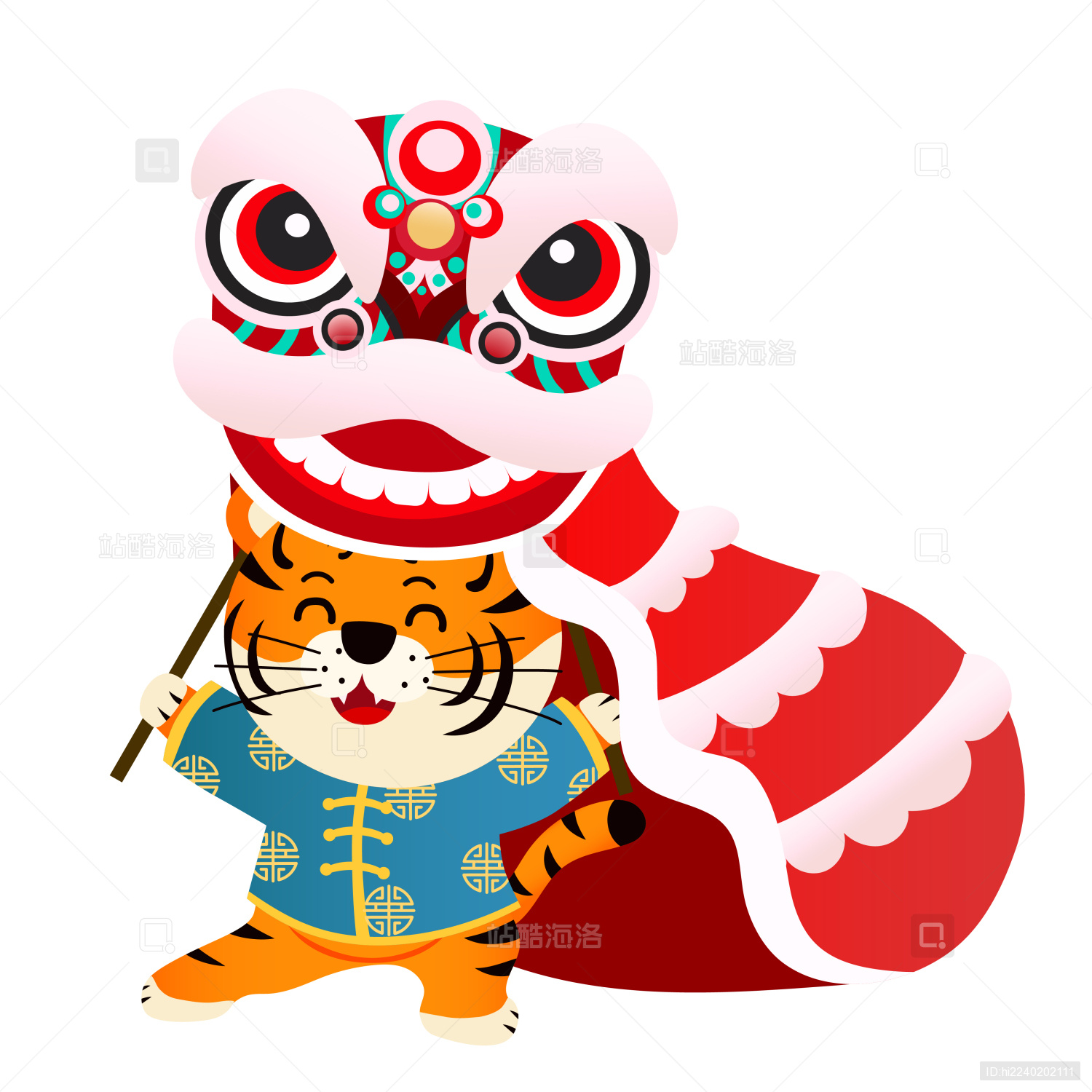 舞狮子的老虎矢量插画