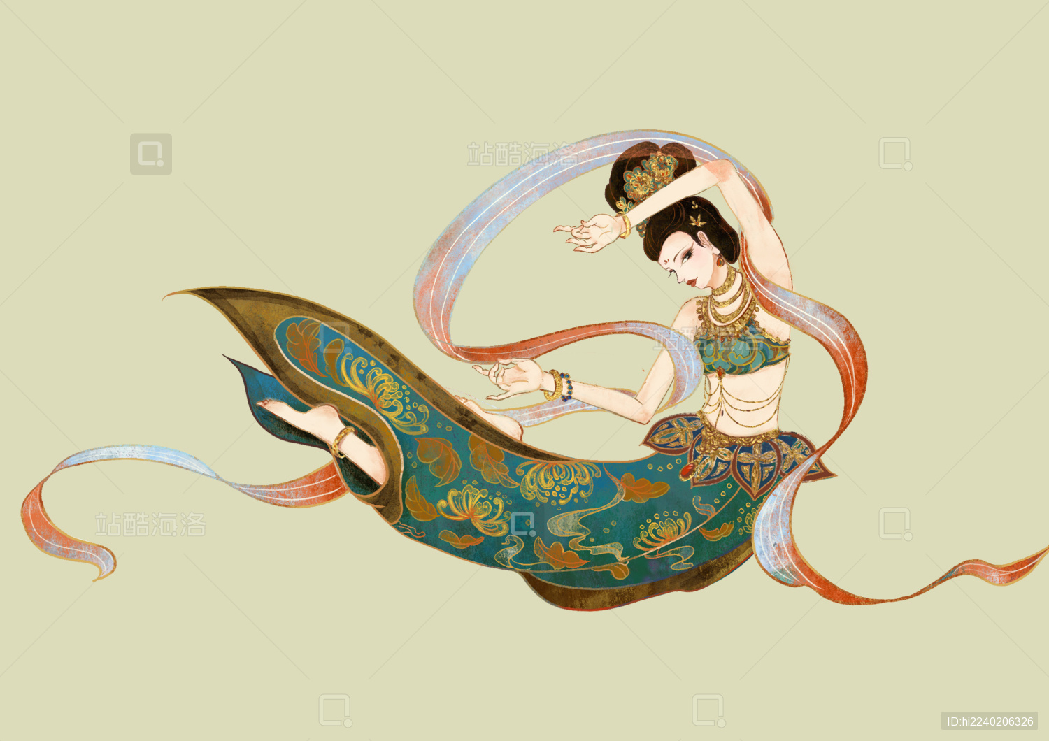 敦煌壁画岩彩仙女飞天图