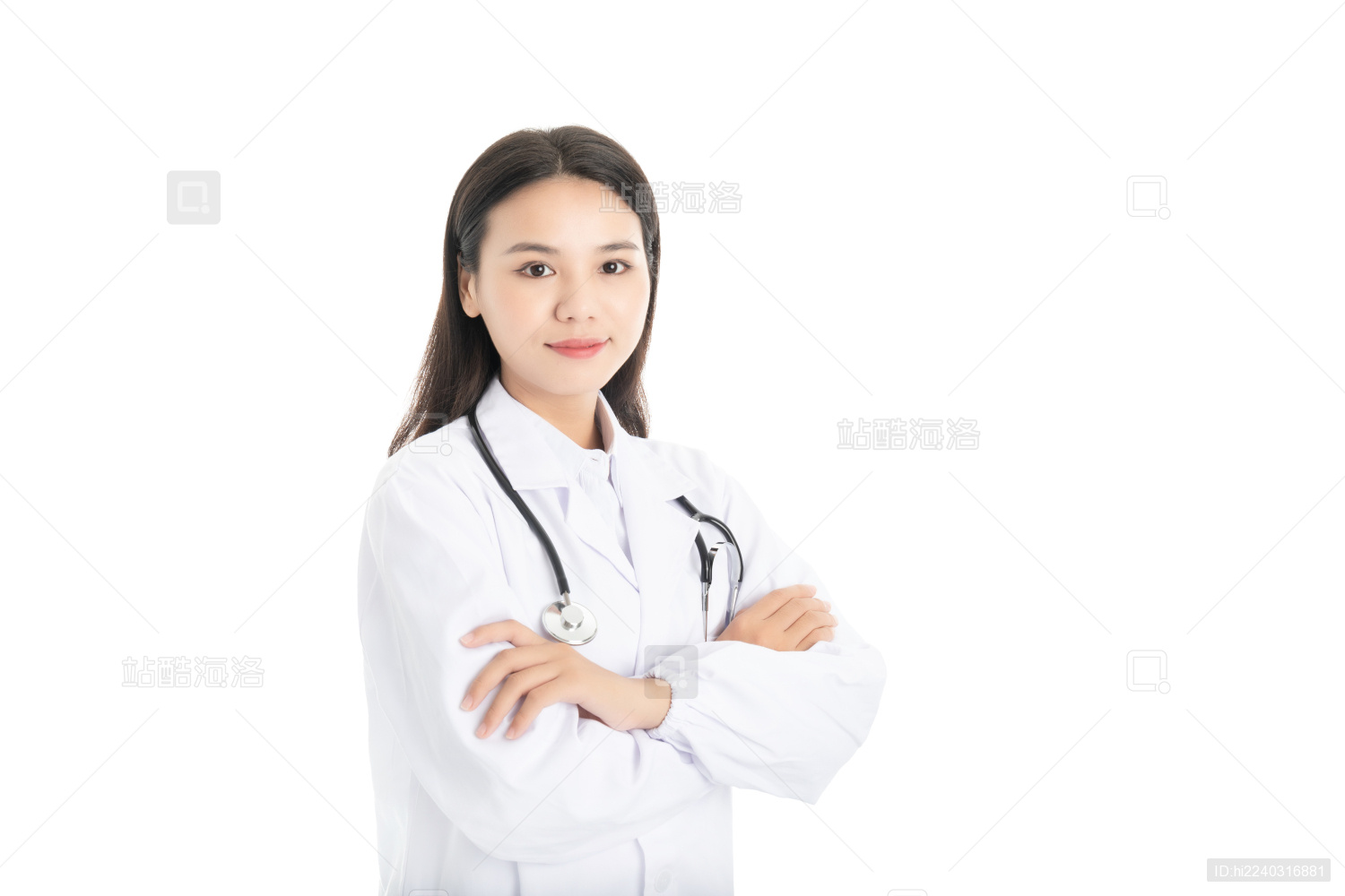 白色背景中的中国年轻女医生