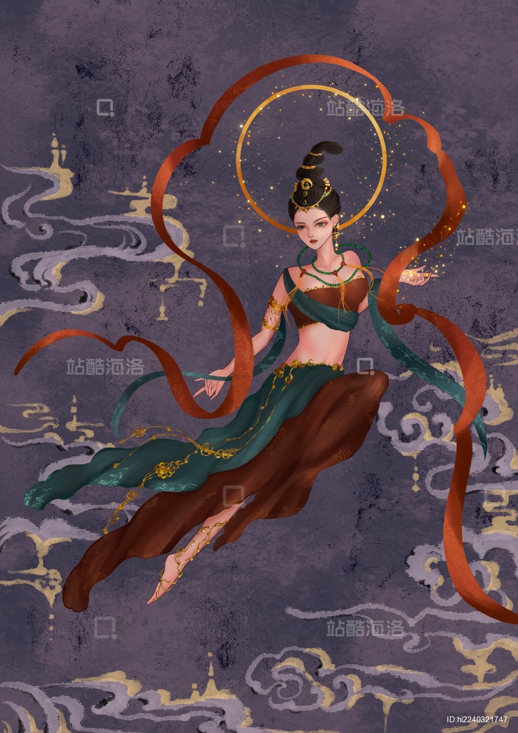 古风敦煌飞天仙女插画