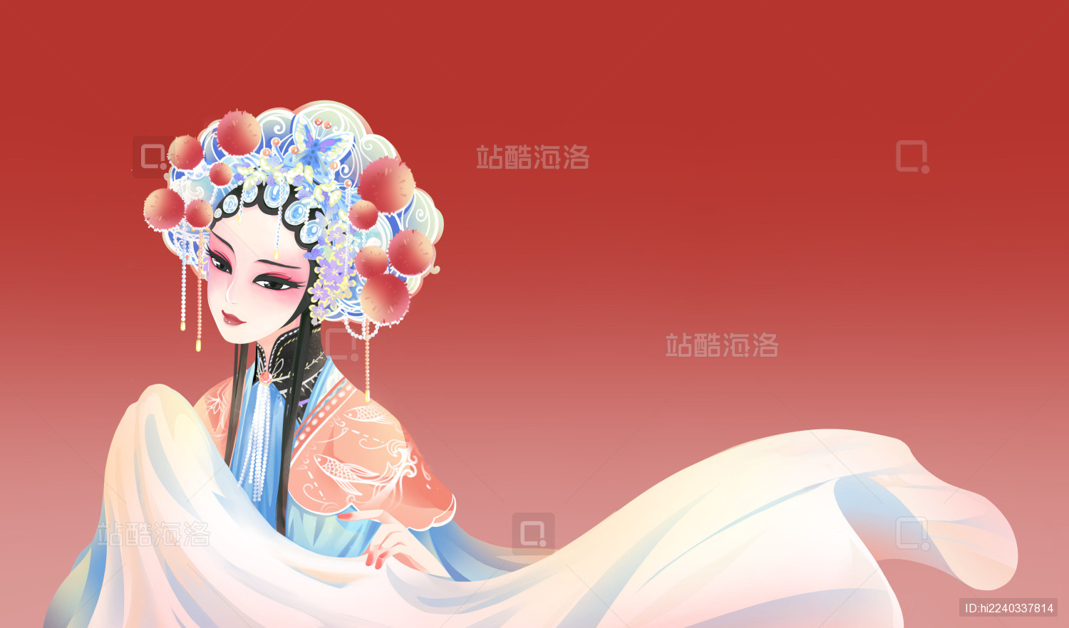 水袖飘荡戏曲人物手绘中国风插画