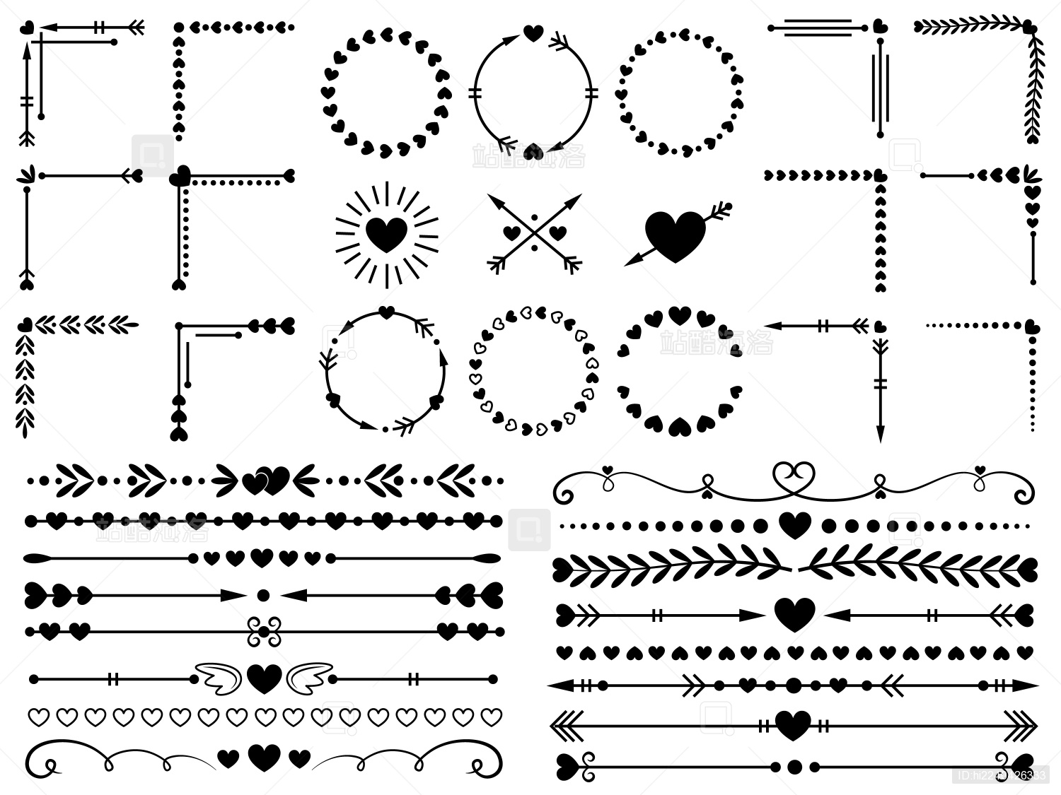 黑色爱心花边符号元素