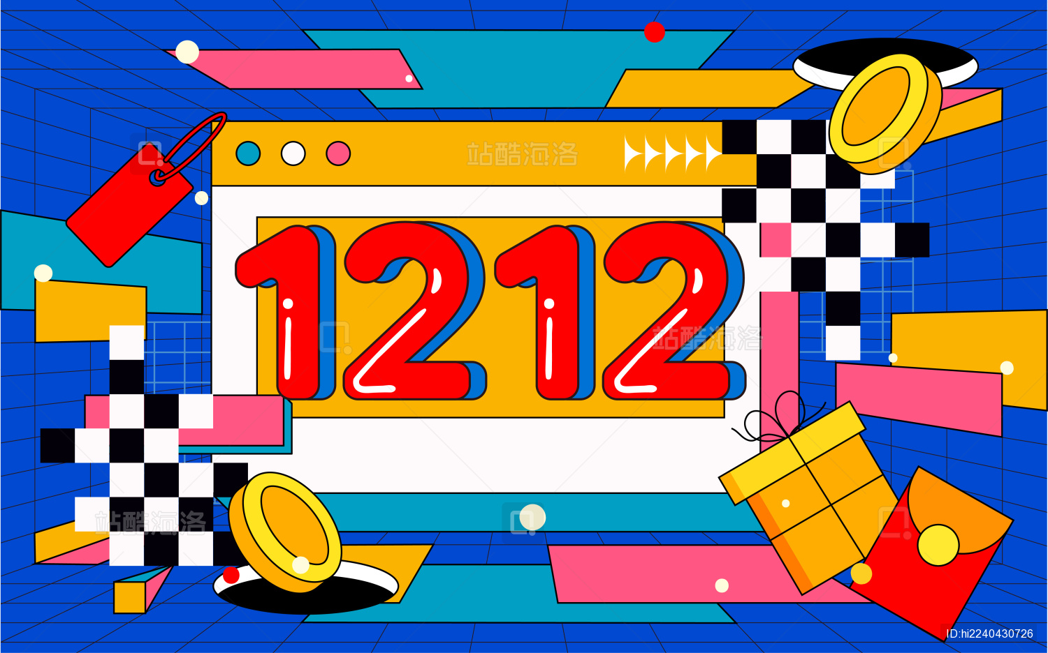 酸性网购线性符号活动海报电商购物促销插画