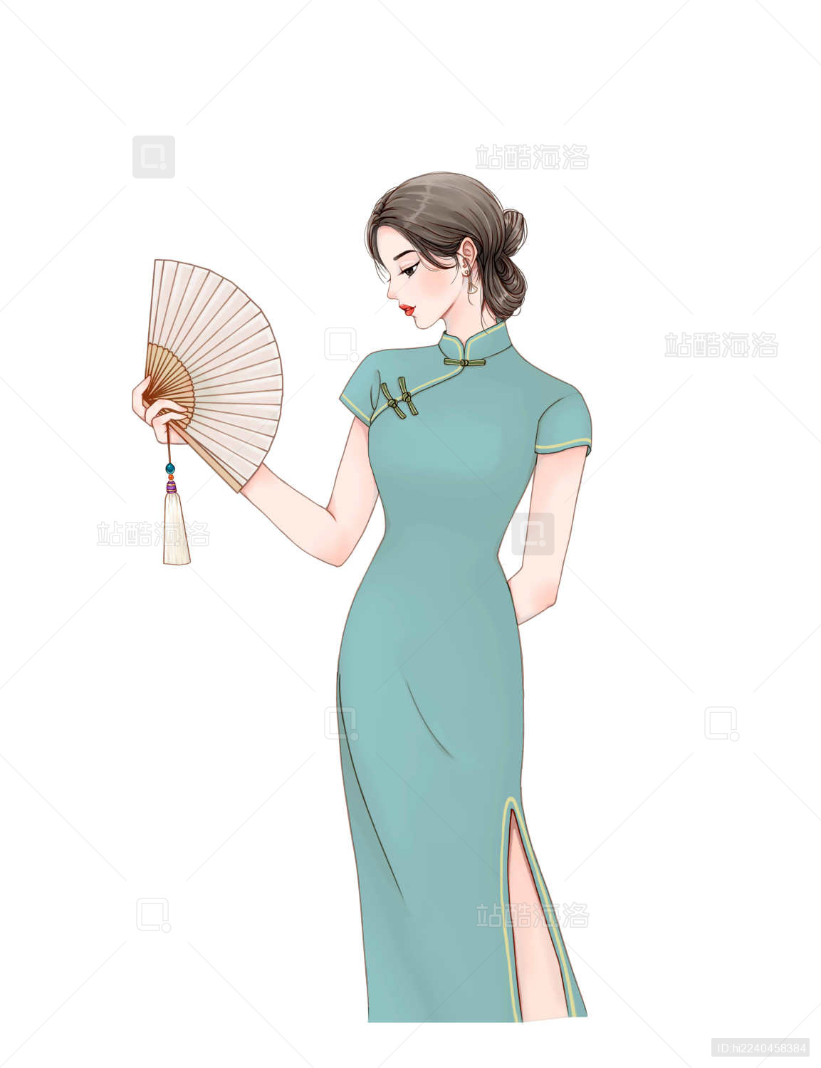 穿青色旗袍的女人