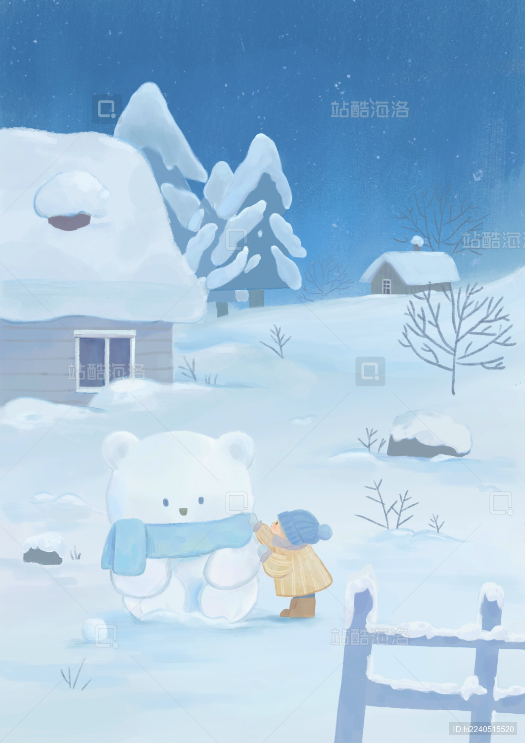 冬季大雪节气堆雪人手绘海报插图