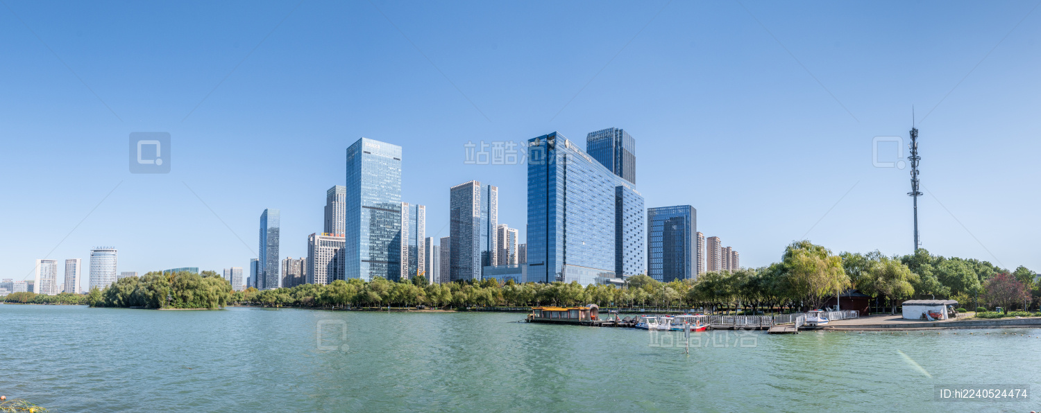 安徽合肥政务区CBD天鹅湖环湖景观风光
