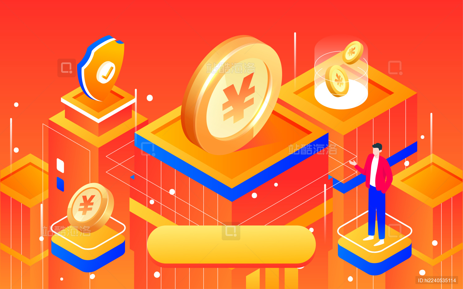 金融科技理财等距背景插画财富商务活动海报