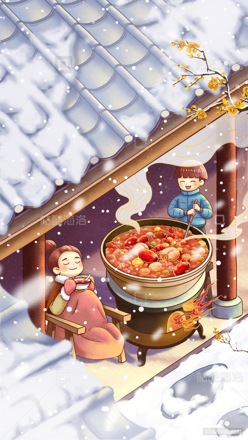 腊月腊八节吃腊八粥赏雪
