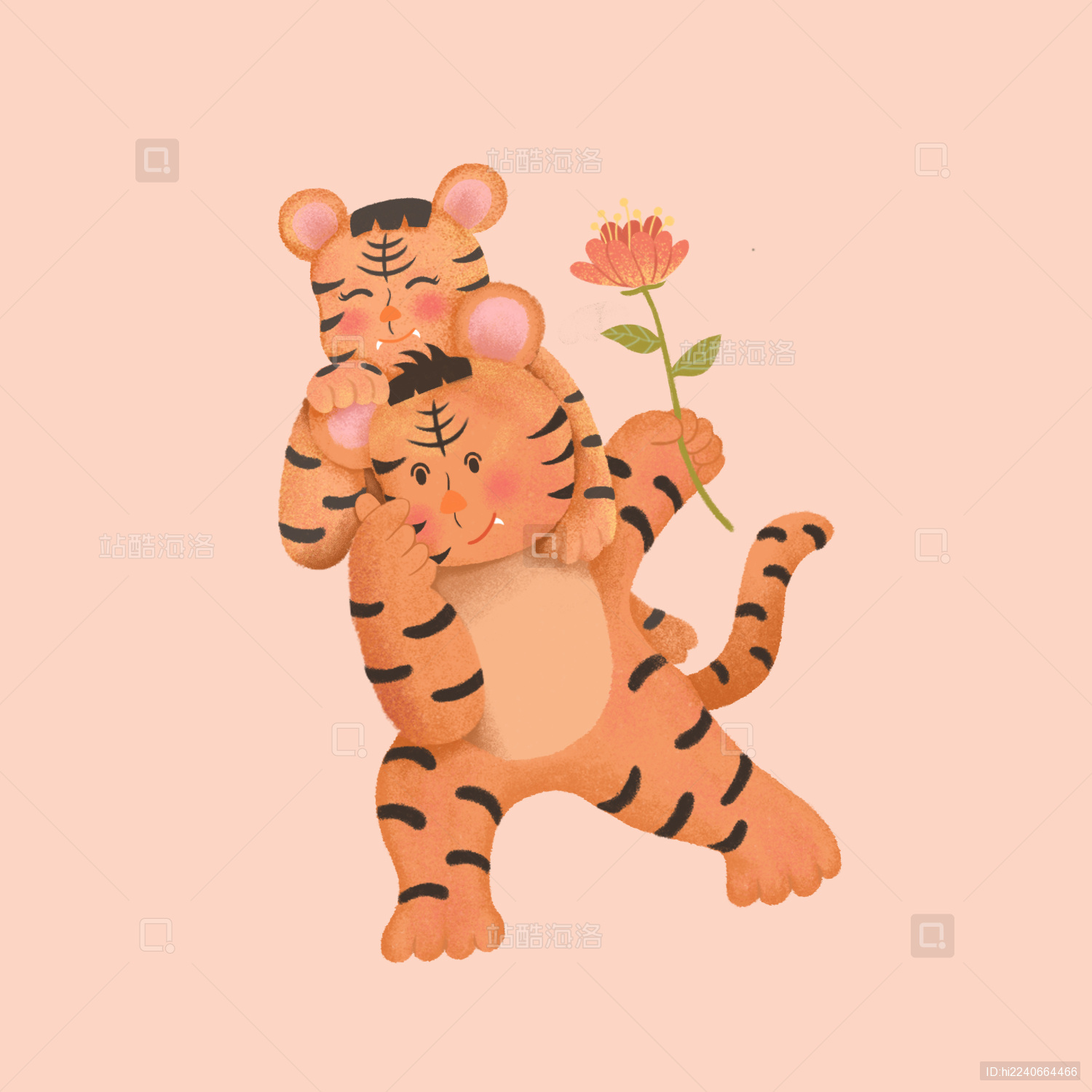 两只老虎插画海报元素