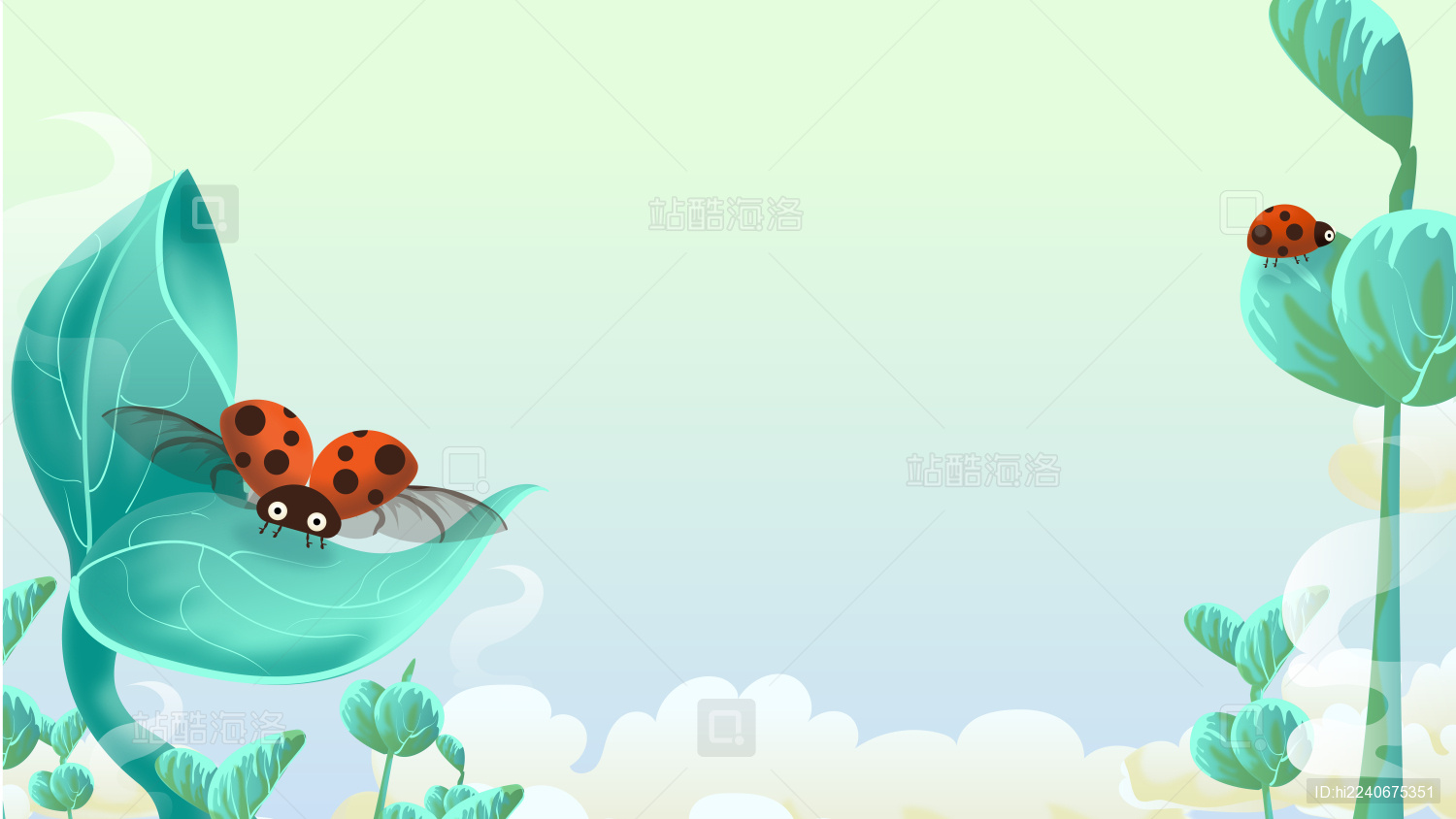 惊蛰春天植物七星瓢虫矢量插画