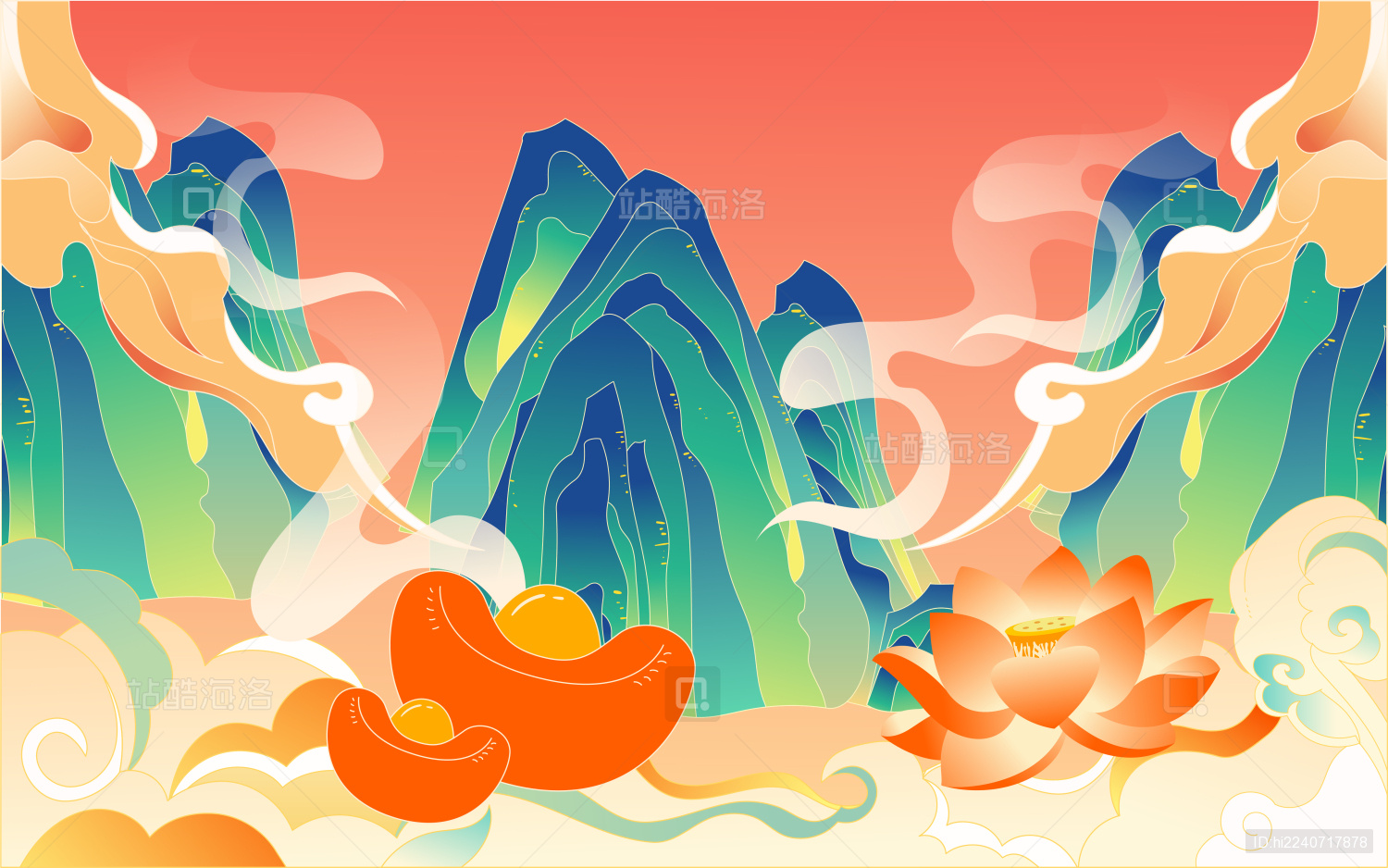 春节迎财神国潮插画新年传统文化活动海报