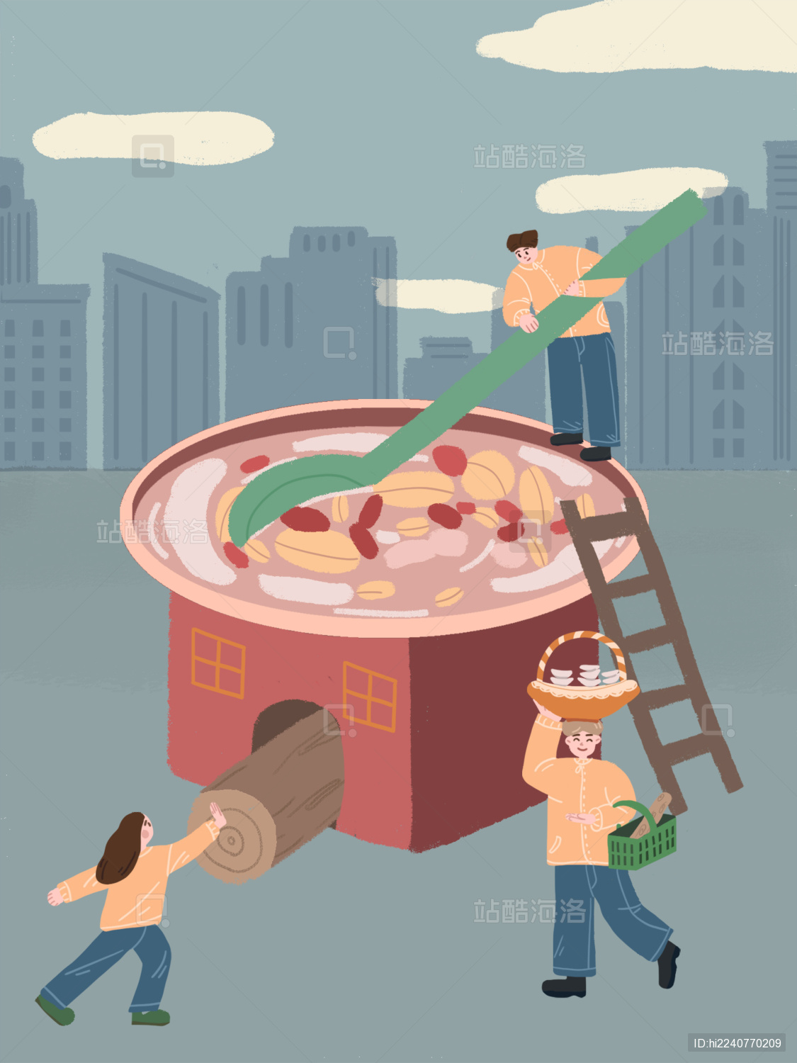 煮腊八粥的三人