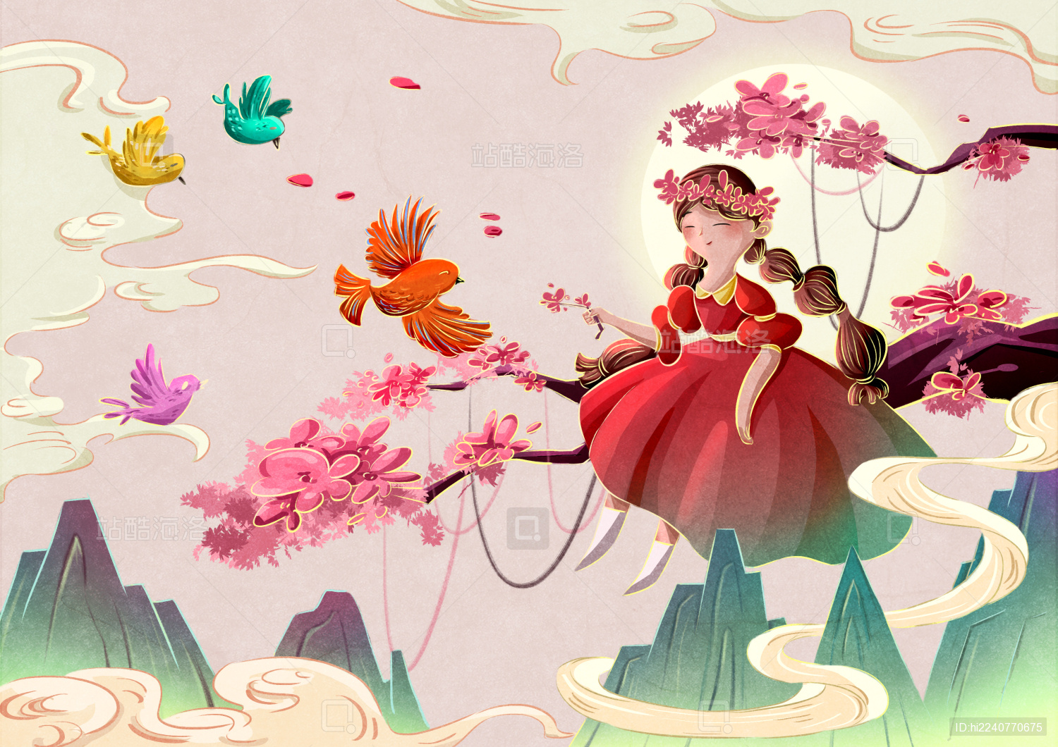 坐在树枝上的春姑娘