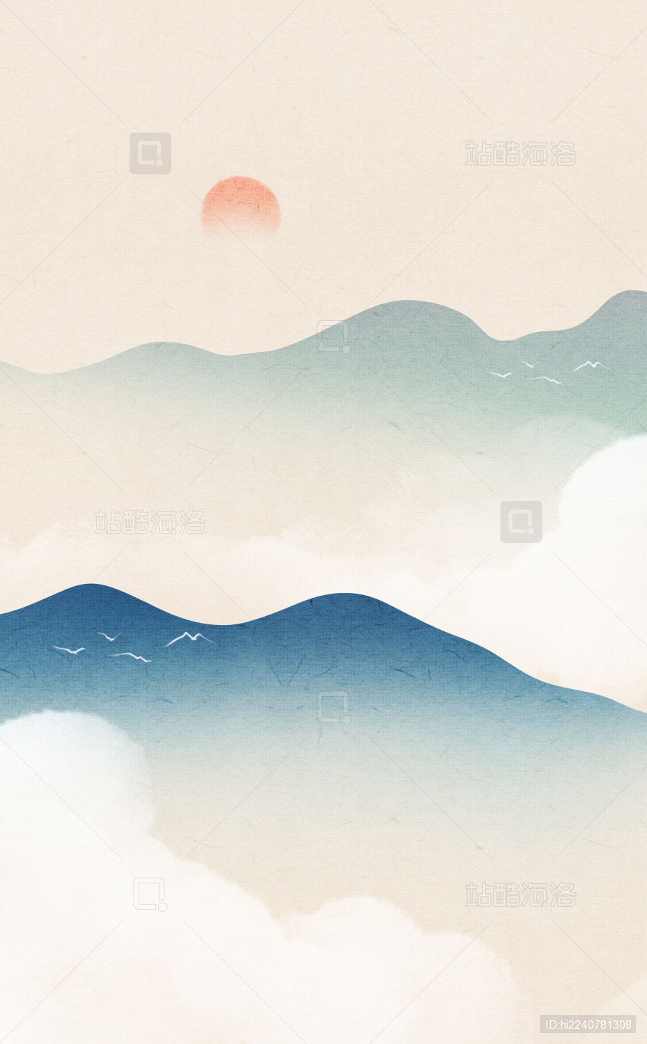 新中式水墨山水风景插画