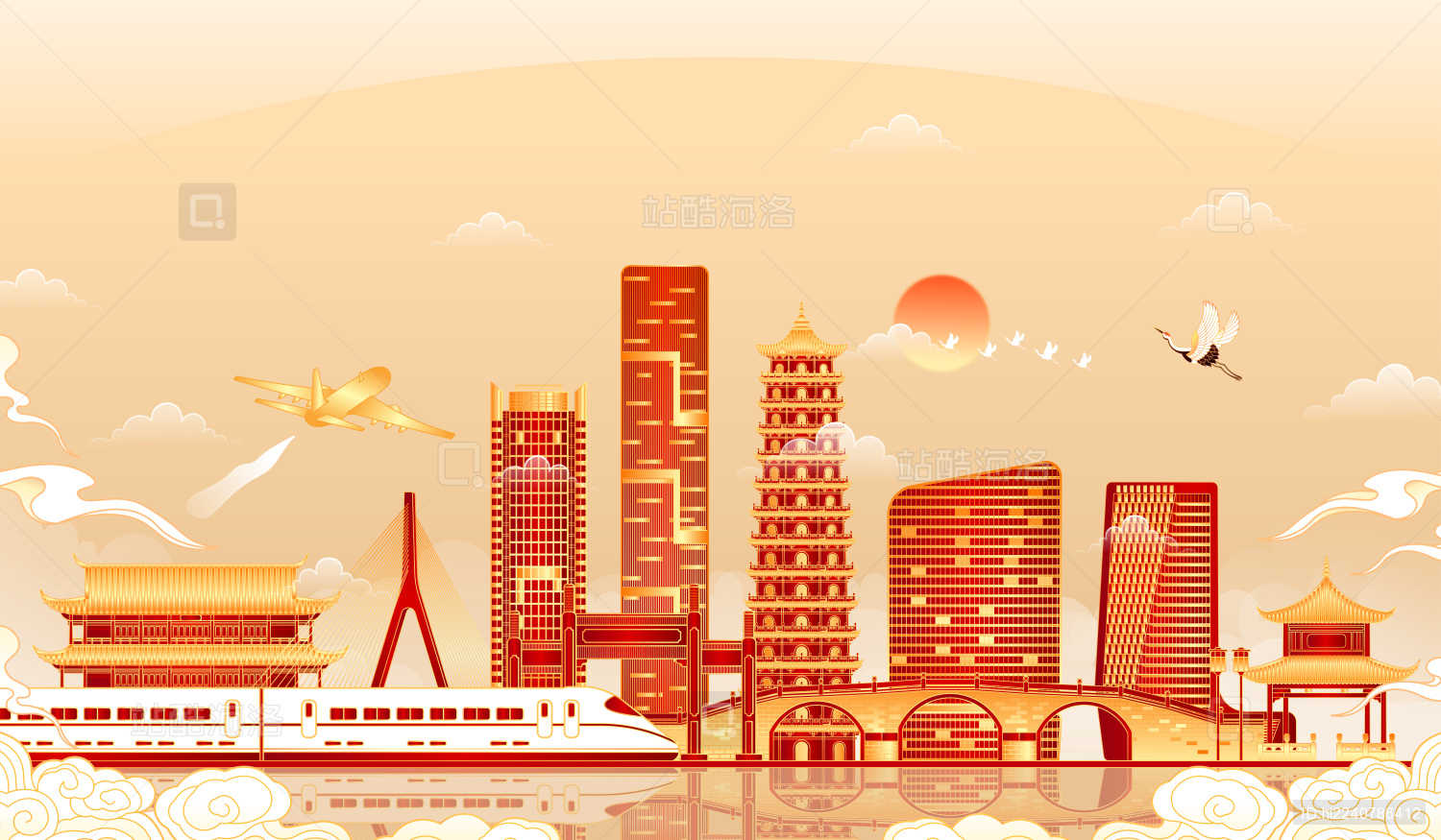 新年福建福州地标建筑矢量插画