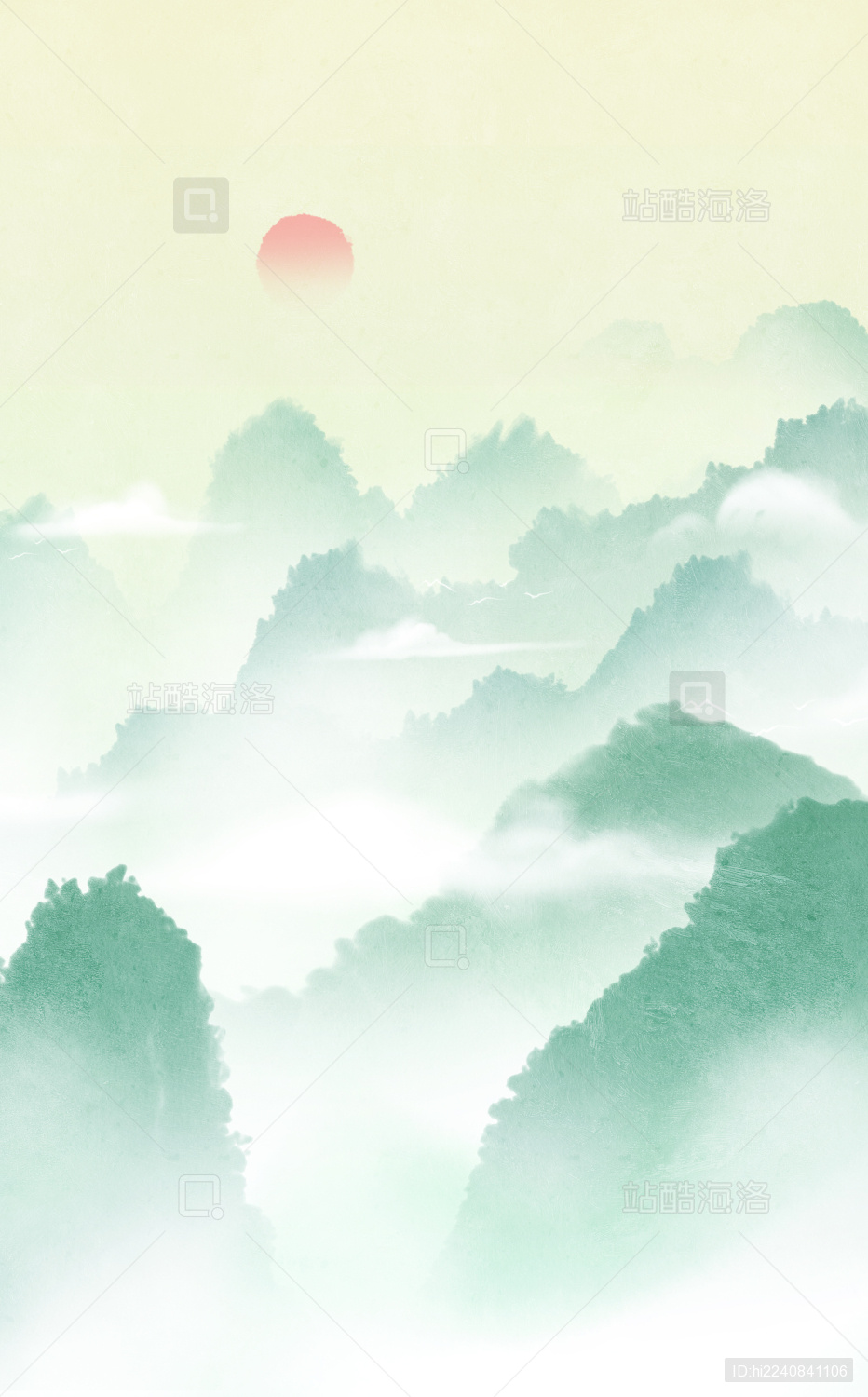 新中式风格山水风景插画