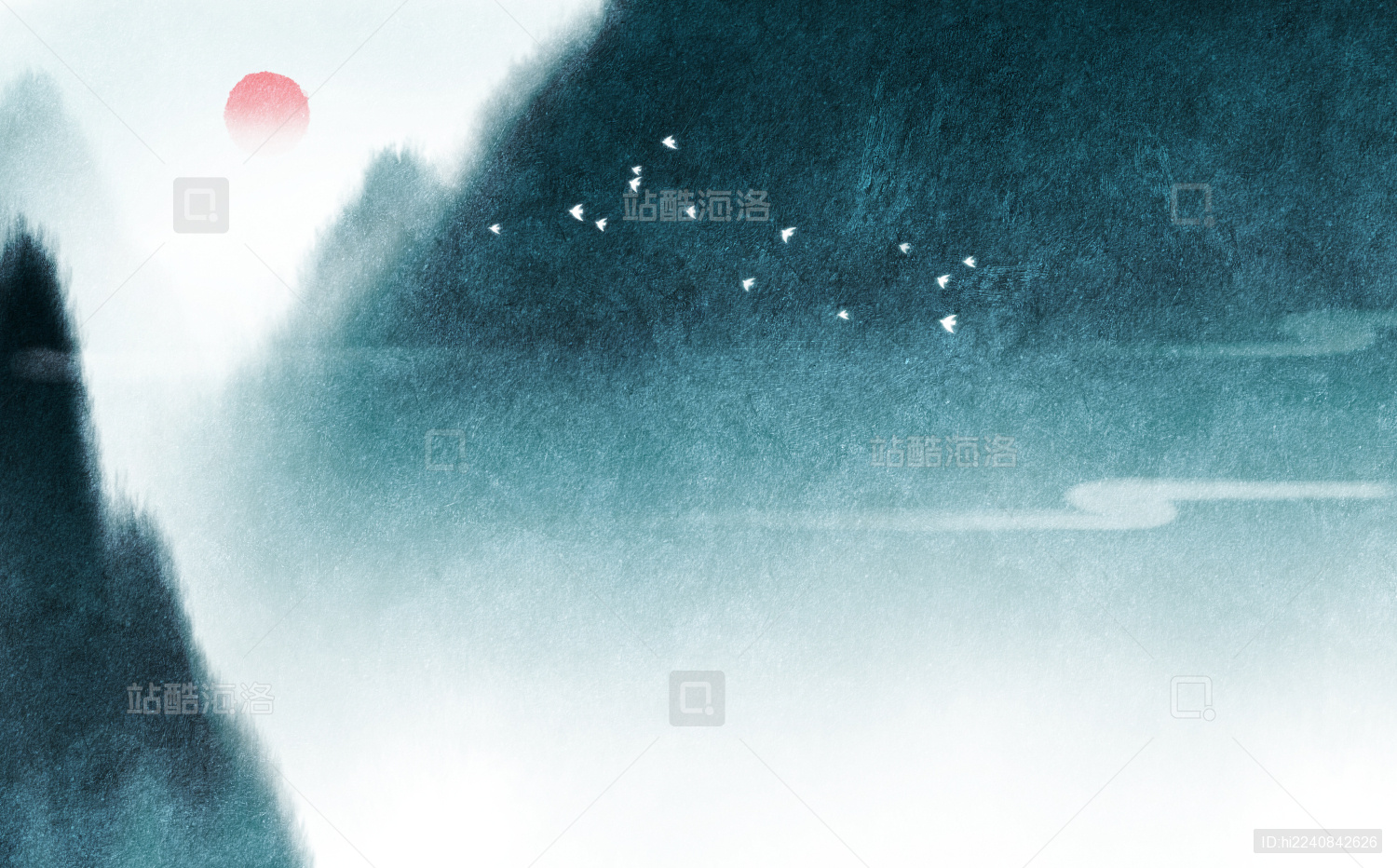 新中式风格山水风景插画