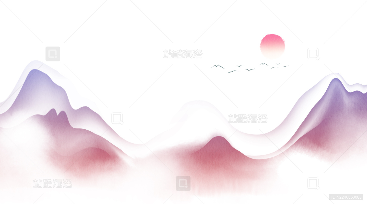 新中式风格山水风景插画